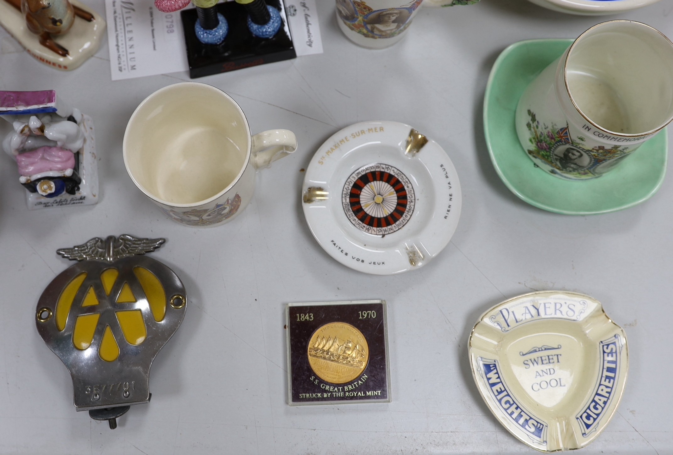 A selection of various novelty ceramics and collectibles, to include Coalport ‘Bertie Bassett’ no.798, a Royal Doulton HMV ‘Nipper’ ornament no.0892, and others